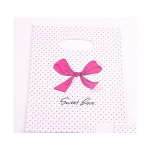 Geschenkverpackung Design Großhandel 100 Teile/los 20x25 cm Rosa Süße Liebe Verpackung Taschen Für T-shirt Kunststoff Shop Mit Dot Bow1 Drop Lieferung Hom Dhkj5