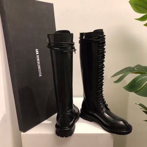 Stivali da passerella per sfilate di moda Ann donna Demeulemeester Stivali alti al ginocchio Scarpe di lusso con zip laterale in vera pelle nera