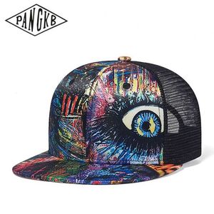 Snapbacks pangkb marka renkli tuval kap büyük gözler paris sanat yaz örgü nefes alabilen snapback şapka yetişkin açık plaj keyfini kamyoncu kapağı 0105