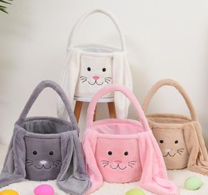 Party Supplies Easter Rabbit Basket Festive Fuzzy Long Ears Bunny Bucket Comfort Plush Easter Eggs Storage Bag Kids Candy Toy Tote Bags SN607