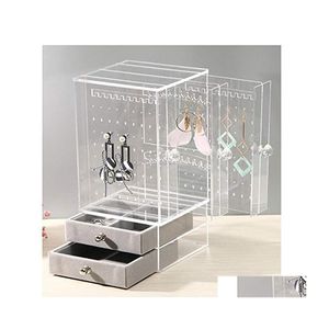 Badrumsf￶rvaringsorganisation Clear Acrylic Jewelry Organizer Box Display Stand for Girls Gift Women Earring Ring Rack med Der BR DHSCH