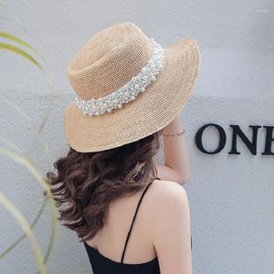 Breda randen hattar hink hattar breda hattar designer handgjorda kvinnor raffia halm hatt sommar strand sol svart vit päron band mössa vikbar platt flickor utomhus