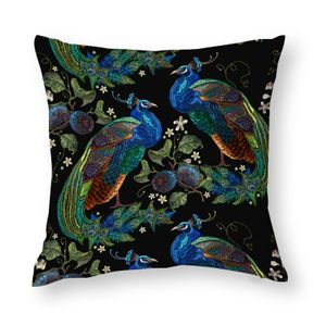 Pillow Case Throw Cover 18x18 Inch Embroidery Style Peacock Polyester Square Slipover Double Sided Printing case 230104