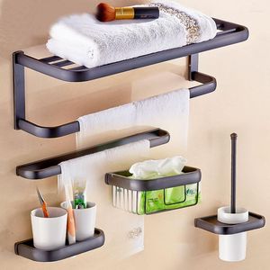 Bath Accessory Set Oil Rubbed Bronze Black Square Bathroom Accessories Towel Shelf Holder Toilet Paper Wall Mounted Hardware Sets