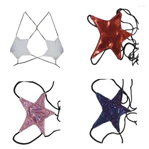 Camisoles Tanks femininos sexy sexy couro de couro estrela strapping bandage colheret top halter bralette bustier