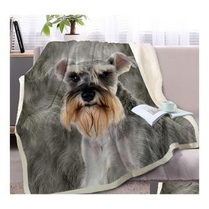 Cobertores abençoando schnauzer arremesso de cobertor no sofá de cama 3d cão sherpa lã de animais colcha de pêlo cinza fino 150x200cm gota d dht1w