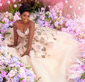 Arabisk långärmad 2023 aftonklänningar ren pärlor 3d blommig applicerad prom klänning puffy tyll formell festklänning