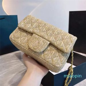 2022 Classic Mini Flap Cross Body Bags Luxury Designer Womens Limited Matelasse Chain With Crush Gold Ball Shoulder Bag Raffia Leather Shoulder Square Handbags