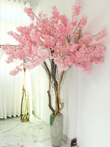 Decorative Flowers 100cm Flame Retardant Artificial Cherry Blossom Branches Silk Sakura Flower Tree Wedding Backdrop Wall Party Home
