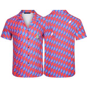 22SS قمصان رجالي أزياء هندسية كلاسيكية طباعة قميص البولينج الأسود قميص هاواي الأزهار القمصان غير الرسمية للرجال