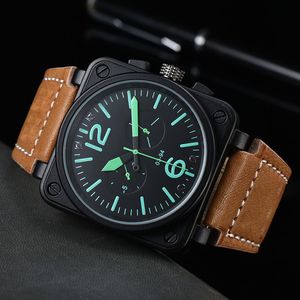 2023 New Wristwatches 남자 자동 기계식 시계 벨 브라운 가죽 검은 색 로스 고무 손목 시계 선물 BR02