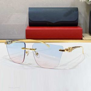 Free Ship Rimless Fashion Blue Designer Sunglasses for Woman Retro Vintage Mens Sports Shiny Gold Frame Leopard Attitude Women Top Quality good