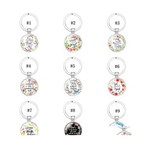 Keychains Lanyards Katolska ros Skrift f￶r kvinnor m￤n Christian Bible Glass Charm Key Chains Fashion Religion Jewelry Accessori DHZ62