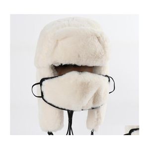 Berety Wysokiej jakości Ushanka 2022 Thermo Winter Faux Fur Hat Kobiety Bombowce Kapelusze ciepłe różowe nauszki Maska Rosowa rosyjska czapka śniegowa dr dhnpm