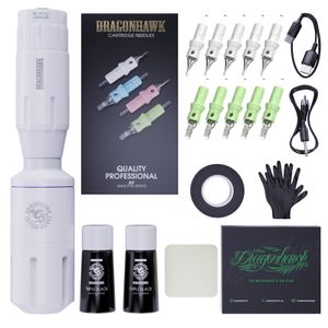 Dragonhawk Wireless Tattoo Kit Rotary Pen Machine Battery Cartridges Needles Black Ink Set TZ-560LY