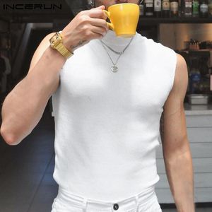 Men's Tank Tops INCERUN 2023 Men Fashion Knit Vests Male Holiday Solid Comfortable Party Nightclub High Neck Waistcoat S-5XL