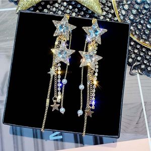 Dangle Earrings 2023ファッションスターロングタッセルチェーンステートメントペンディエント韓国クリスタル女性ドロップイヤリングジュエリーxh