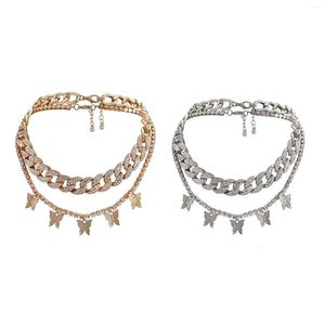 Choker Stylish Double Layer halsbandskedja med strass bling uttalande smycken för födelsedagsfester bröllopsfirande