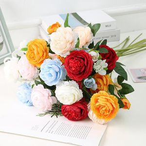 Dekorativa blommor 3 huvuden Silk Peony Artificial Vases for Home Decoration Wedding Rose Fake Flowentine's Day Gifts