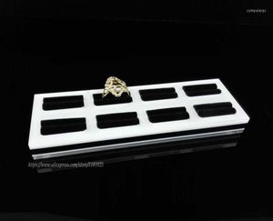 Jewelry Pouches Professional Acrylic 8 Slots Ring Tray Display Stand Holder Showcase Rack In White And Black