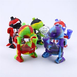 Roboter-Bong-Silikon-Handpfeife R2D2-Design, unzerbrechlicher Acryl-Bubbler, Wasserbongs, Silikon-Dab-Rig-Rauchtopf