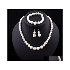 Wedding Jewelry Sets Luxury Faux Pearl Bride Fake Artificial Beads Chains Necklaces Bracelet Earrings For Women Engagement Drop Deliv Dhqew