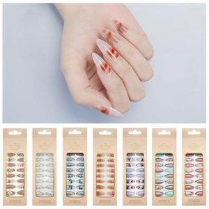 False Nails 24PCS/box Medium And Long Stiletto European American Almond Removable Nail Patches Fake Butterfly Leopard