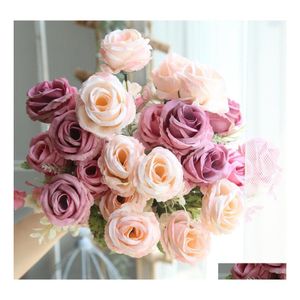 Flores decorativas Wrinalh Wrinals European Rose Artificial Flower Seda de alta qualidade Decoração de casamento Férias de inverno Big Red Home Autumn Dhtw7