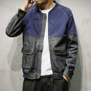 Męskie kurtki Viankan patchwork Men Denim Bomber Jacket Stand Okoł 2023 Spring Autumn Preppy Japan Style Płaszcz baseballowy Mężczyzna odzież wierzchnia M-5