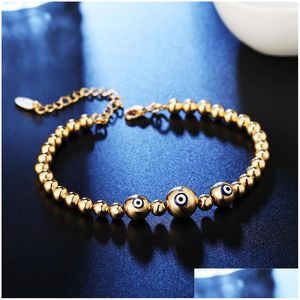 Anklets Eyeball Sier Color Copper Beads Bracelet Men Women Punk Rock Hip Hop Strand Bracelets Bangles Jewelry Gift Drop Delivery Dhvvy