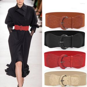 Bälten Kvinnor Luxury midja för klänning PU Patent Leather Elastic Band Belt Solid Color Wide High Quality midjeband 2023