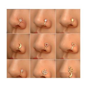 Nose Rings Studs 16 Styles Small Copper Fake For Women Non Piercing Gold Plated Clip On Cuff Stud Girls Fashion Party Jewelry Drop Dhucx