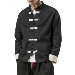 Men's Jackets Kimono Jacket Men Cotton China Style Frog Closure Button Kongfu Coat Male Loose Parchwork Cardigan Overcoat 5XL