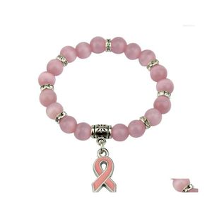 Bracelets de charme 2022 Consci￪ncia do c￢ncer de mama Pink olho de gato mi￧anga ajust￡vel Mulheres de outubro J￳ias de presente de fita PRL015 3pcs dro dholp