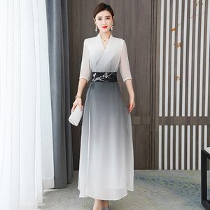 Etniska kläder kinesiska traditionella Hanfu kvinnor qipao lång klänning 2023 porslin stil hajuku vintage asiatiska klänningar mantel eleganti vestido de mu