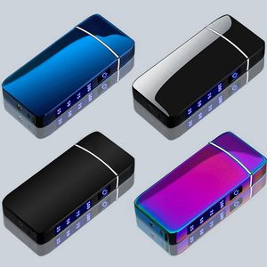 Bunte Zinklegierung Smart Double ARC Feuerzeug Power Display USB-Ladung Winddicht Trockenkräuter Tabak Zigarettenspitze Zigarre Handpfeife Rauchen Feuerzeuge DHL