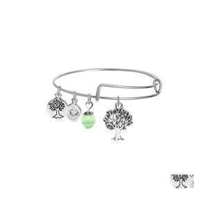 Bangle Korea Fashion Diy Tree Of Life Wire Bracelets For Women And Girls Sier Plated Happy Charms Alloy Bangles With Green Crystal D Dhns0