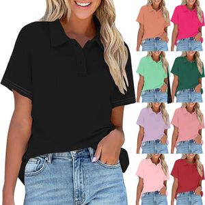 Women's Blouses Womens Workout Tops Short Sleeve Plus Size Casual Stand Up Collar Buckle Top Summer Loose Polo Shirts Sports Tees Blouse