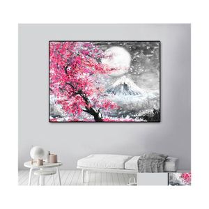 Paintings Mount Fuji Cherry Blossom Landscape Japan Canvas Painting Wall Art Poster Oil Prints Hd Pictures For Living Room Home Deco Dhpd5