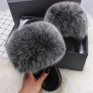 Boots Real Hair Slippers Women Fur Raccoon Fluffy Sliders Jamacia Furry Summer Flats Sweet Ladies Shoes Large Size 45 Wholesale 221215