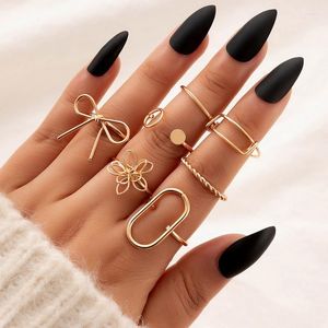 Cluster Rings Gold Color Ring Set Vintage Flower Finger Women's Knot Circle Joint 2023 Trend Jewelry Wedding Gifts