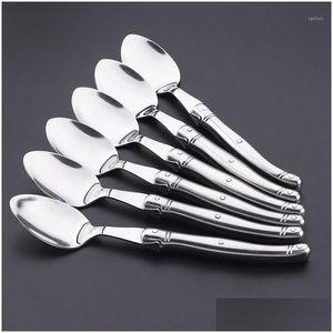 Spoons 8.5 Laguiole Dinner Spoon Stainless Steel Tablespoon Sierware Hollow Long Handle Public Large Soup Rice Cutlery 4/6/10Pcs Dro Dhwdo