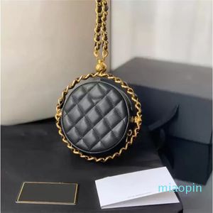 Ladies Mini Round Bags French Designer Lambskin Classic Quilted Check Metal Chain Necklace Turns Around the Bag Luxury Shoulder Crossbody Bag 12CM