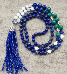 Colares pendentes ya2442 contas de cristal tassel coroa tampa lapis amazonite nó colar artesanal 30-32inch