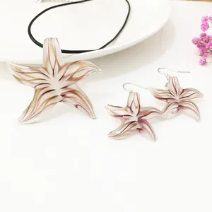 Murano Glass Necklace Earrings Chinese Style Set For Women Handmade 1Set Summer Star Starfish Lampwork Jewelry