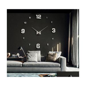 Wall Clocks Wholesale Unique Fashion Large 3D Diy Clock Gold Shine Mirror Stickers Design Home Decor Arts Hours Gifts Big Size Pf Dr Dhz9R