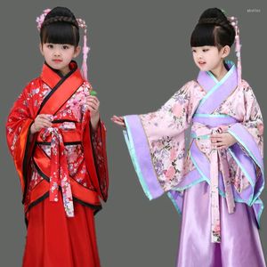 Stage Wear Traditional Chinese Hanfu Woman Dancing Clothing White Classic Dress Folk Dance Costumes For Kids Girls Children Child Red Blue