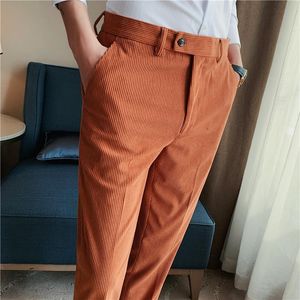 Men's Suits & Blazers Autumn Winter Pantalon Homme Fashion Solid Thick Warm Corduroy Suit Pants Men Clothing 2023 Slim Fit Casual Business T
