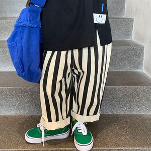 Leggings Tights Autumn Boys Fashion Striped Loose Trousers Casual All Match Straight Leg Pants 230105