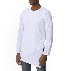 Męskie koszule marka maniakowana tshirt men ładne jesienne koszulę streetwearu z długim rękawem Hiphop High Street Casual Longline Tee Homme